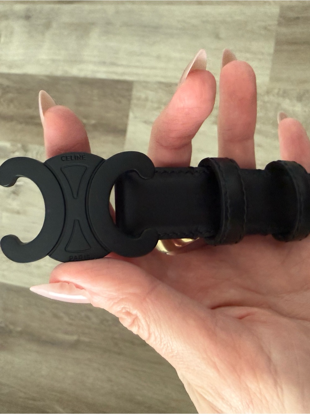 Celine Matte Black Triomphe Logo Leather Belt - Picture 2 of 4